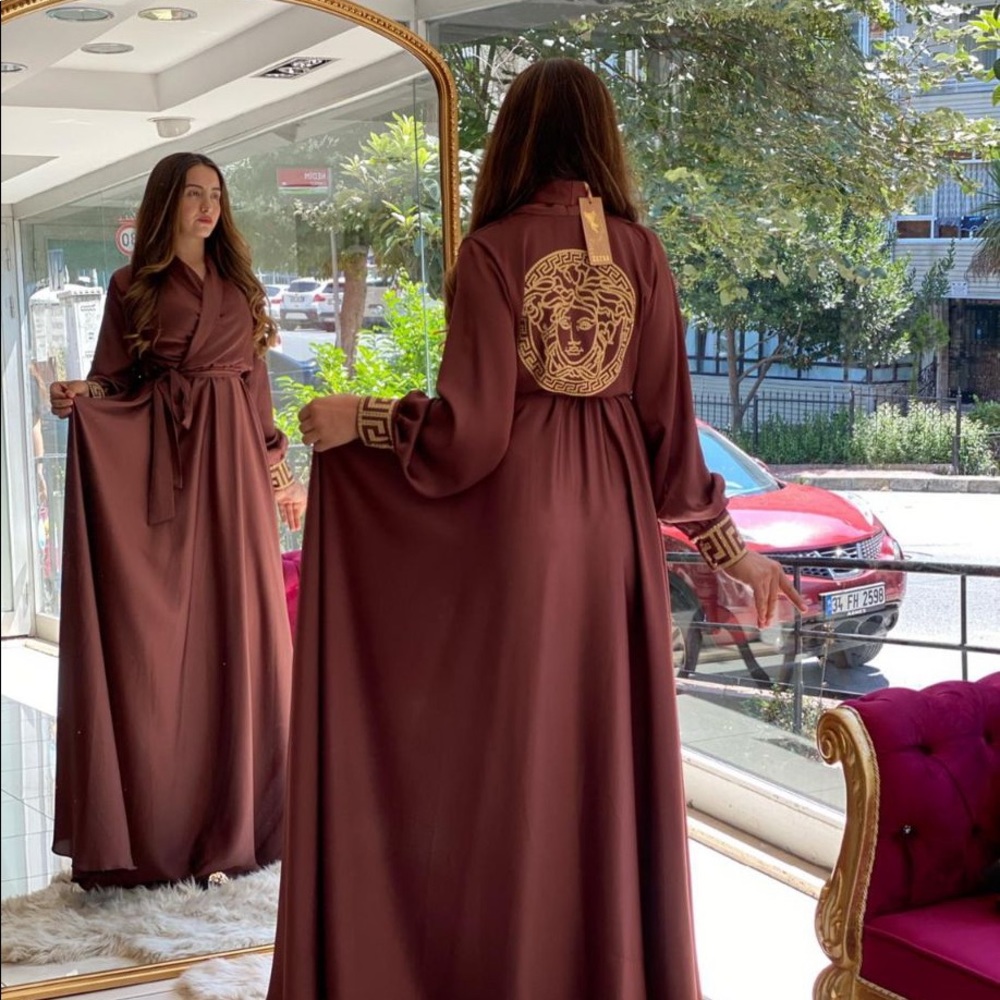 maxi dress Muslim abaya brown dress long sleeves